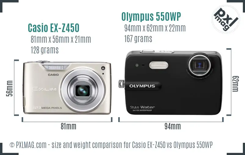 Casio EX-Z450 vs Olympus 550WP size comparison