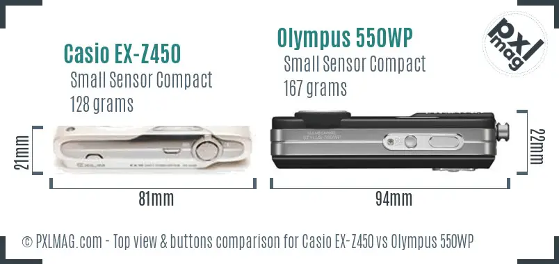 Casio EX-Z450 vs Olympus 550WP top view buttons comparison