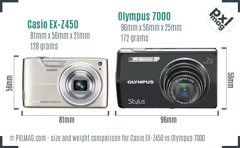 Casio EX-Z450 vs Olympus 7000 size comparison