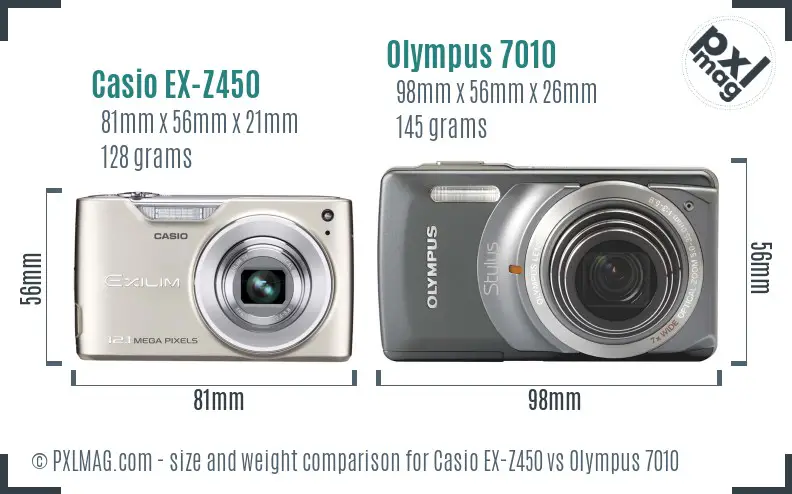 Casio EX-Z450 vs Olympus 7010 size comparison