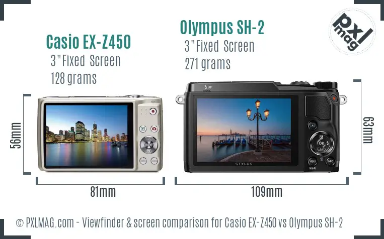 Casio EX-Z450 vs Olympus SH-2 Screen and Viewfinder comparison