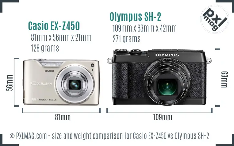 Casio EX-Z450 vs Olympus SH-2 size comparison