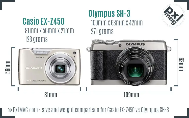 Casio EX-Z450 vs Olympus SH-3 size comparison