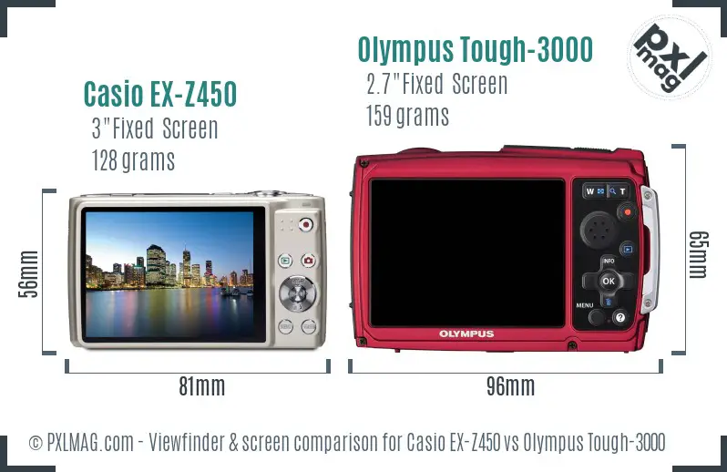Casio EX-Z450 vs Olympus Tough-3000 Screen and Viewfinder comparison