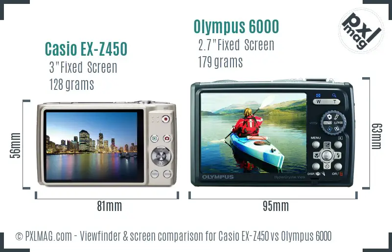 Casio EX-Z450 vs Olympus 6000 Screen and Viewfinder comparison