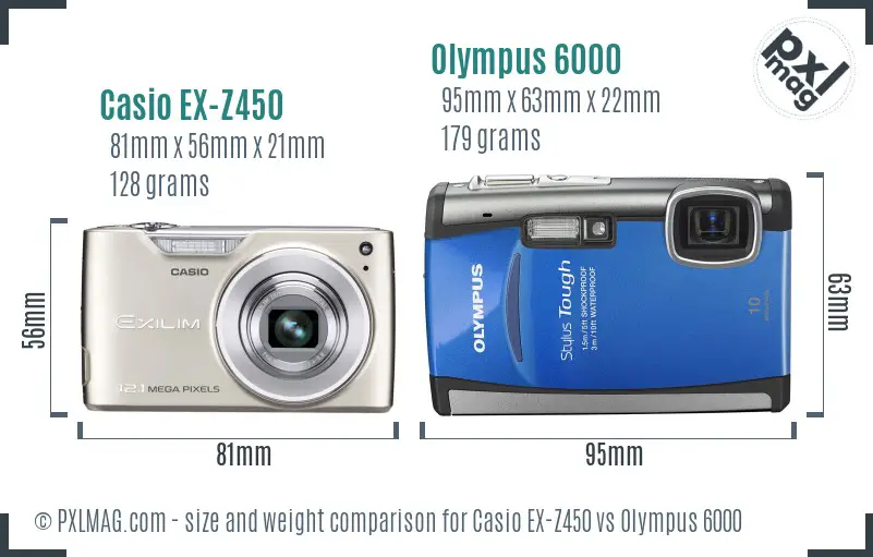 Casio EX-Z450 vs Olympus 6000 size comparison