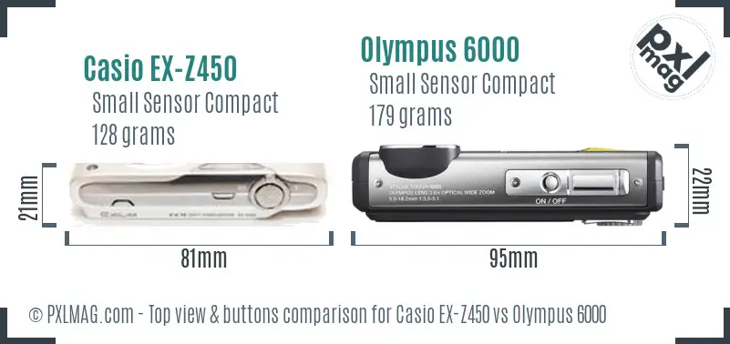Casio EX-Z450 vs Olympus 6000 top view buttons comparison