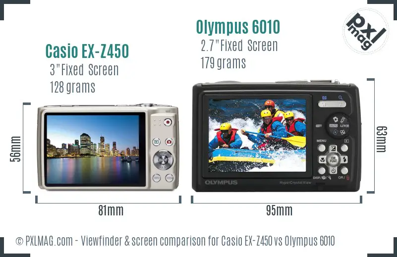 Casio EX-Z450 vs Olympus 6010 Screen and Viewfinder comparison
