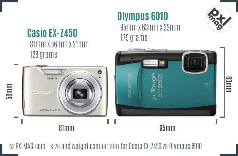 Casio EX-Z450 vs Olympus 6010 size comparison