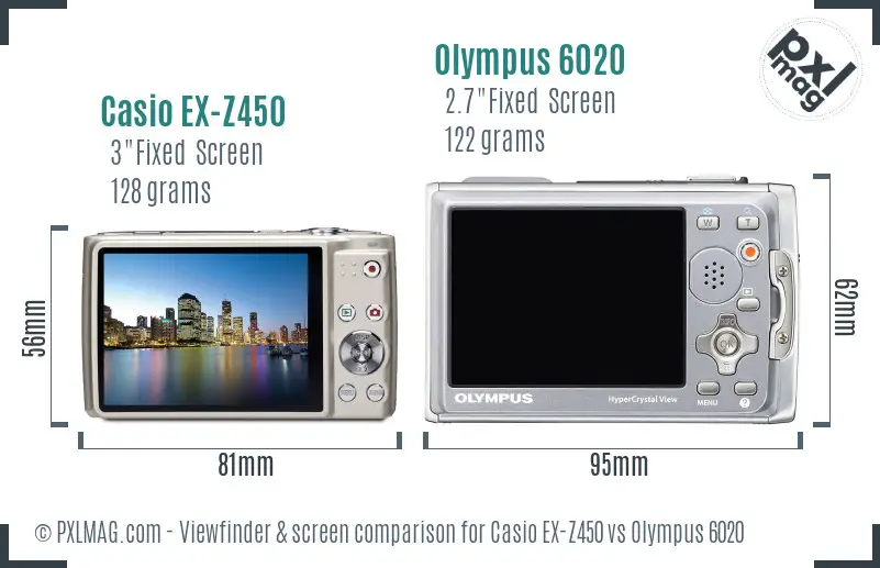 Casio EX-Z450 vs Olympus 6020 Screen and Viewfinder comparison