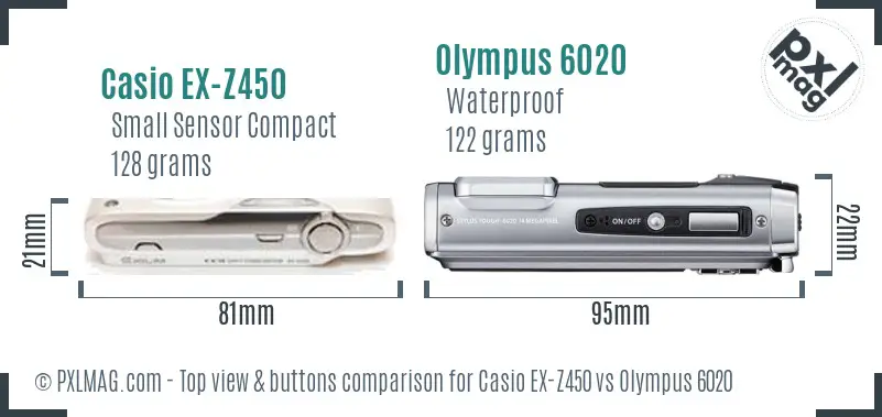 Casio EX-Z450 vs Olympus 6020 top view buttons comparison