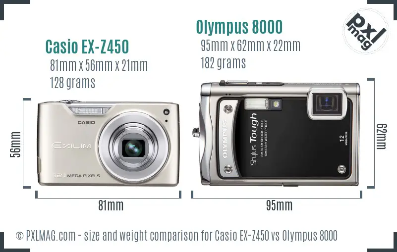 Casio EX-Z450 vs Olympus 8000 size comparison