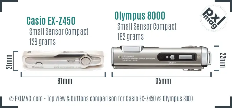 Casio EX-Z450 vs Olympus 8000 top view buttons comparison
