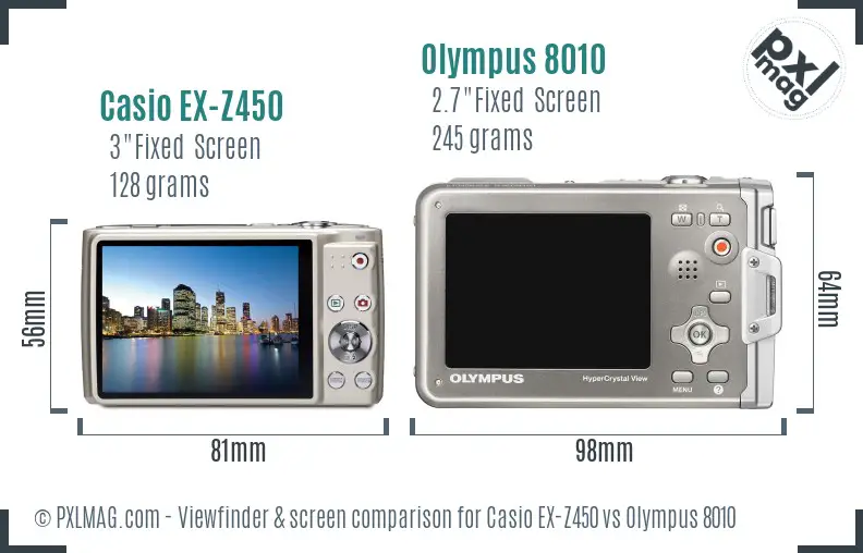 Casio EX-Z450 vs Olympus 8010 Screen and Viewfinder comparison