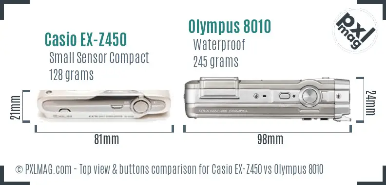 Casio EX-Z450 vs Olympus 8010 top view buttons comparison