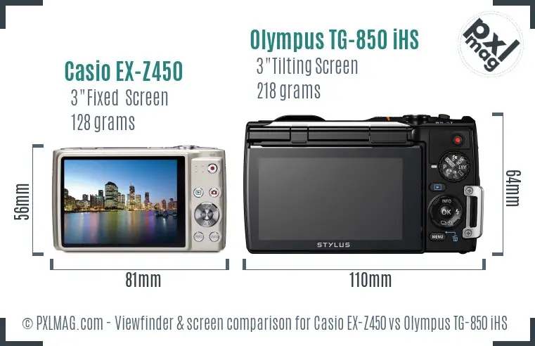 Casio EX-Z450 vs Olympus TG-850 iHS Screen and Viewfinder comparison