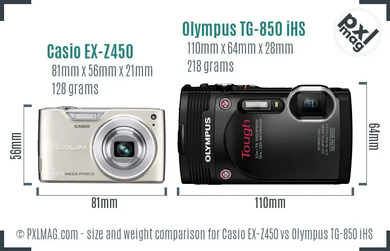 Casio EX-Z450 vs Olympus TG-850 iHS size comparison