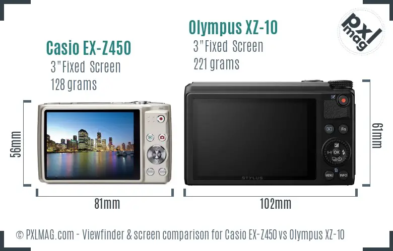 Casio EX-Z450 vs Olympus XZ-10 Screen and Viewfinder comparison