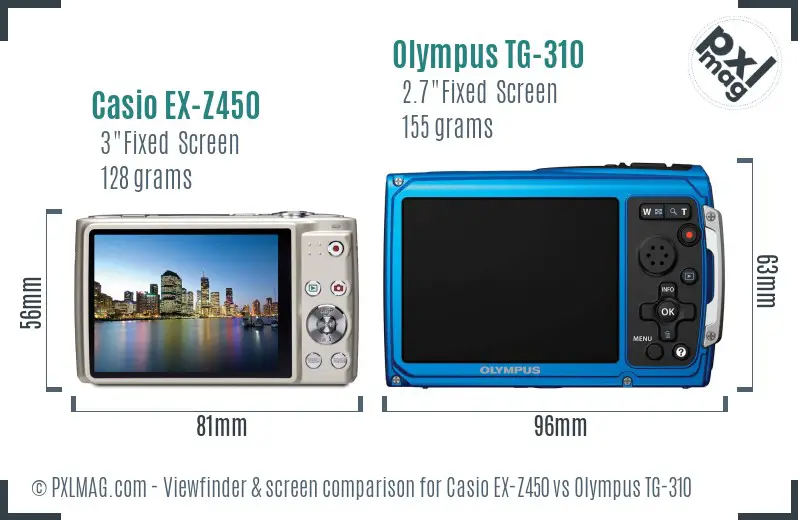 Casio EX-Z450 vs Olympus TG-310 Screen and Viewfinder comparison