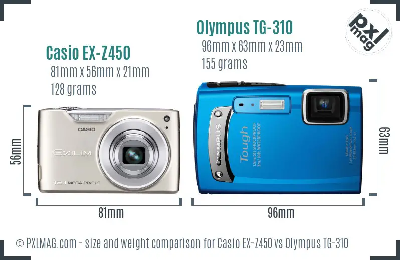 Casio EX-Z450 vs Olympus TG-310 size comparison