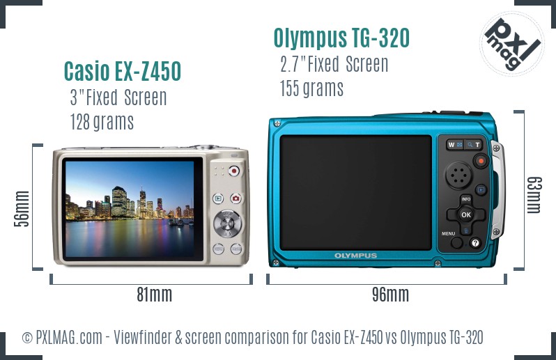 Casio EX-Z450 vs Olympus TG-320 Screen and Viewfinder comparison