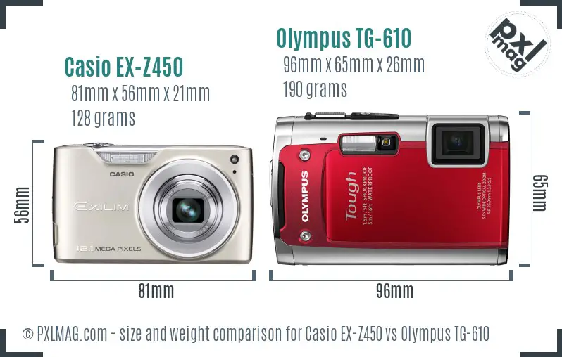 Casio EX-Z450 vs Olympus TG-610 size comparison