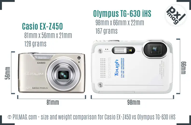 Casio EX-Z450 vs Olympus TG-630 iHS size comparison