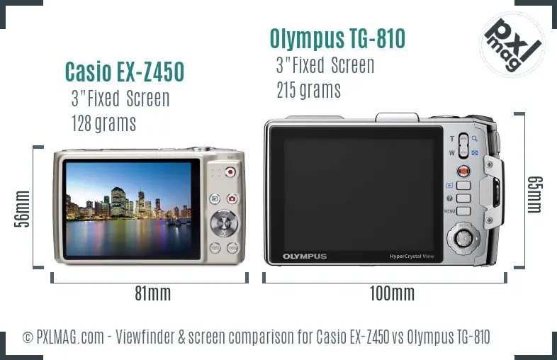 Casio EX-Z450 vs Olympus TG-810 Screen and Viewfinder comparison