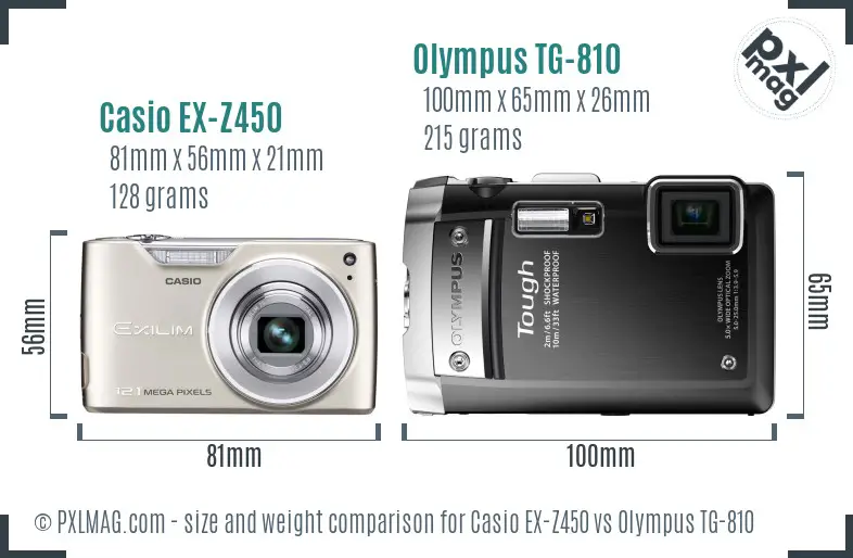 Casio EX-Z450 vs Olympus TG-810 size comparison
