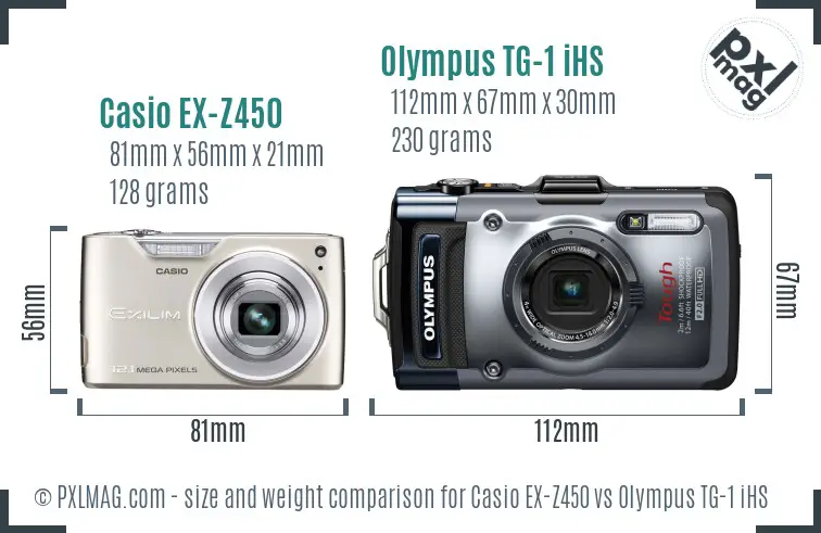 Casio EX-Z450 vs Olympus TG-1 iHS size comparison