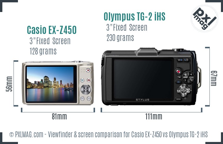 Casio EX-Z450 vs Olympus TG-2 iHS Screen and Viewfinder comparison