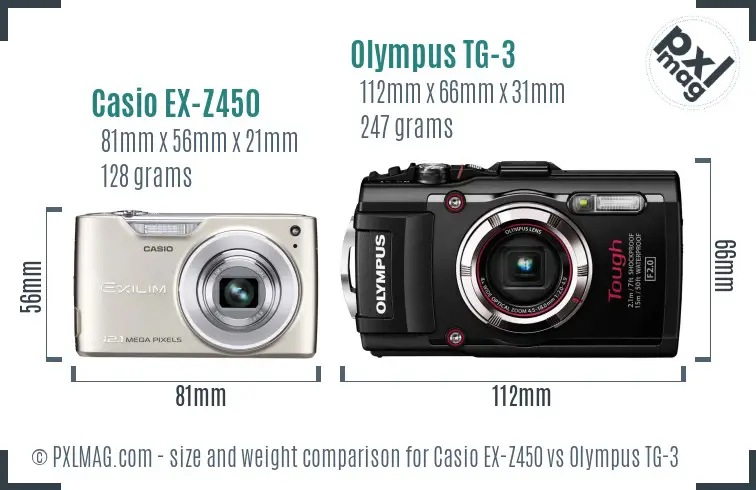 Casio EX-Z450 vs Olympus TG-3 size comparison