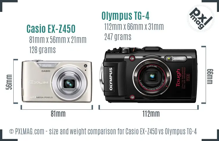 Casio EX-Z450 vs Olympus TG-4 size comparison