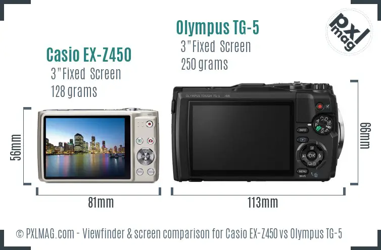 Casio EX-Z450 vs Olympus TG-5 Screen and Viewfinder comparison