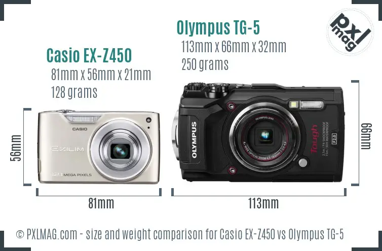 Casio EX-Z450 vs Olympus TG-5 size comparison