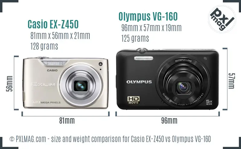 Casio EX-Z450 vs Olympus VG-160 size comparison