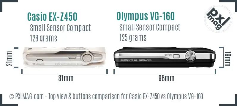 Casio EX-Z450 vs Olympus VG-160 top view buttons comparison