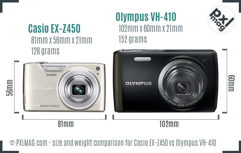 Casio EX-Z450 vs Olympus VH-410 size comparison