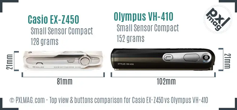 Casio EX-Z450 vs Olympus VH-410 top view buttons comparison