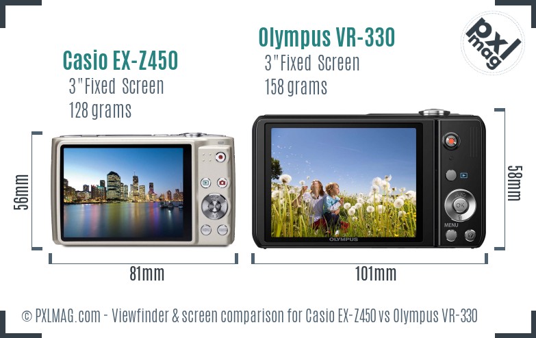 Casio EX-Z450 vs Olympus VR-330 Screen and Viewfinder comparison