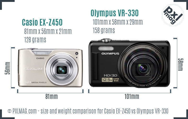Casio EX-Z450 vs Olympus VR-330 size comparison