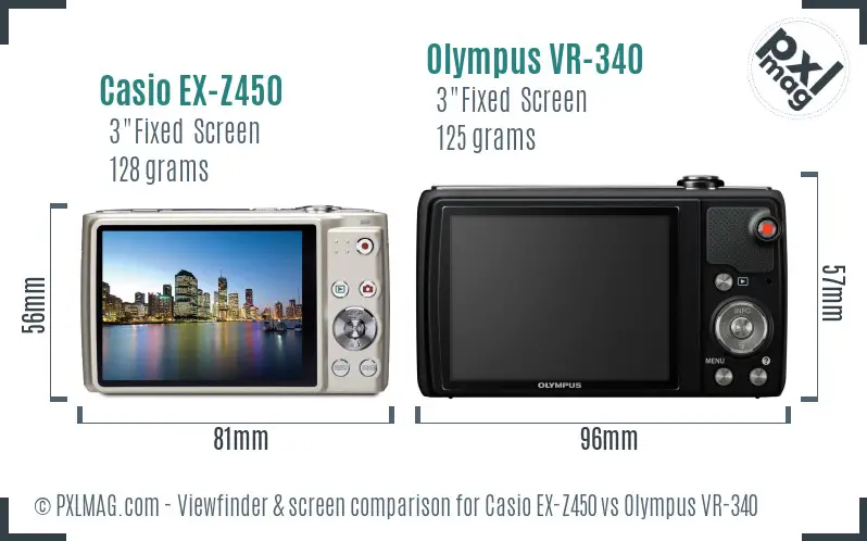 Casio EX-Z450 vs Olympus VR-340 Screen and Viewfinder comparison