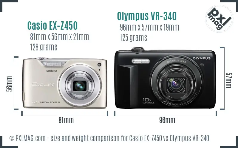 Casio EX-Z450 vs Olympus VR-340 size comparison