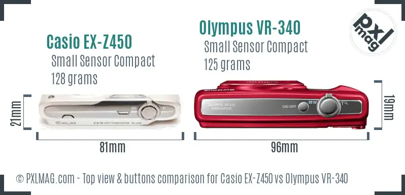 Casio EX-Z450 vs Olympus VR-340 top view buttons comparison