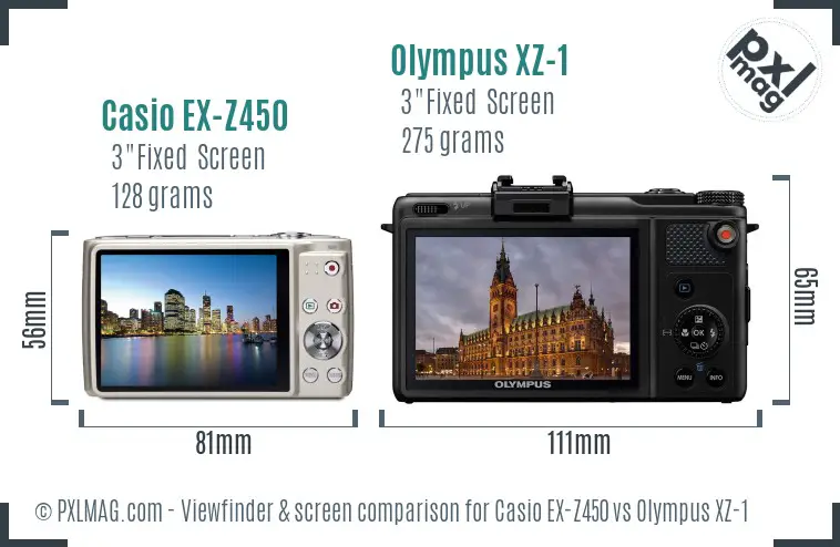 Casio EX-Z450 vs Olympus XZ-1 Screen and Viewfinder comparison