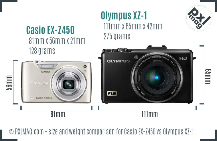 Casio EX-Z450 vs Olympus XZ-1 size comparison