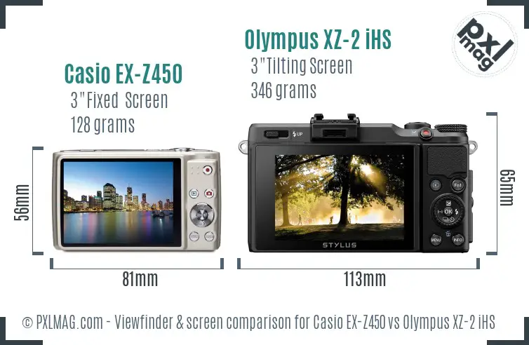 Casio EX-Z450 vs Olympus XZ-2 iHS Screen and Viewfinder comparison