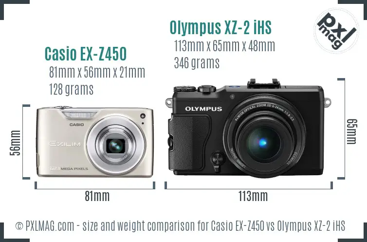 Casio EX-Z450 vs Olympus XZ-2 iHS size comparison