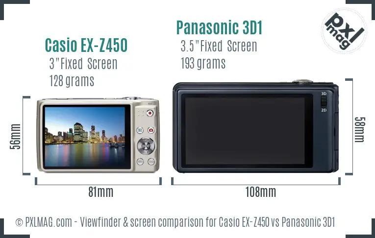 Casio EX-Z450 vs Panasonic 3D1 Screen and Viewfinder comparison