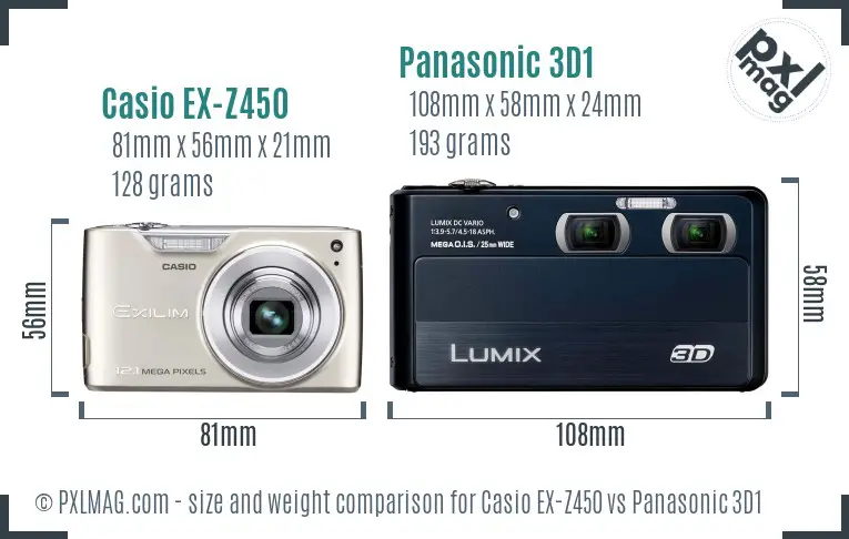 Casio EX-Z450 vs Panasonic 3D1 size comparison